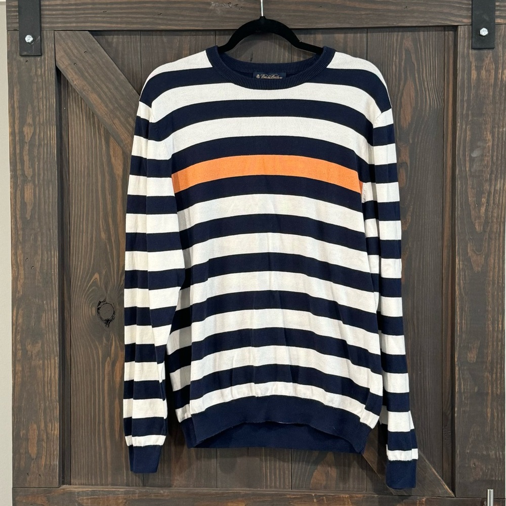 Brooks Brothers Men’s Navy Blue Striped Supima Cotton Long Sleeve Sweater Large